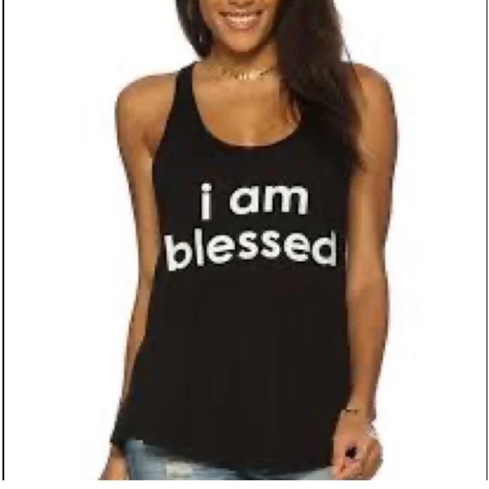 PEACE LOVE WORLD I Am Blessed Black Tank Top. Size M